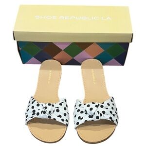 Shoe Republic LA Black and White Polka Dot Sandals